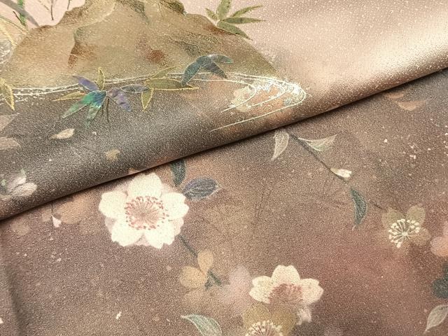 平和屋着物●訪問着 作家物 手描き 珠虹箔 螺鈿 繪夢工房 風景花文 暈し染め 金銀彩 反端付き 正絹 逸品 AABF5979fy