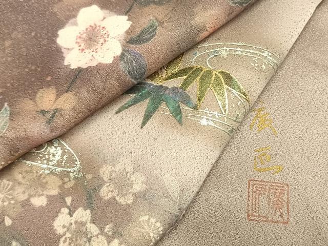 平和屋着物●訪問着 作家物 手描き 珠虹箔 螺鈿 繪夢工房 風景花文 暈し染め 金銀彩 反端付き 正絹 逸品 AABF5979fy