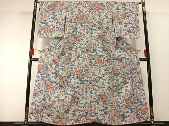 平和屋着物▽上質な小紋　単衣　型染め　花蝶文　正絹　逸品　CAAT6600xi 平和屋着物□上質な小紋 絵霞花蝶文 金彩 正絹 逸品 CABG6805xiの通販