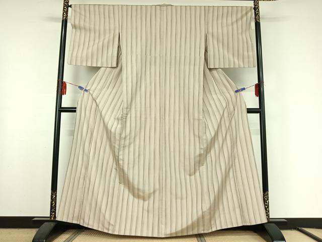 平和屋着物▽上質な紬 単衣 縞 正絹 逸品 AABF6019jh