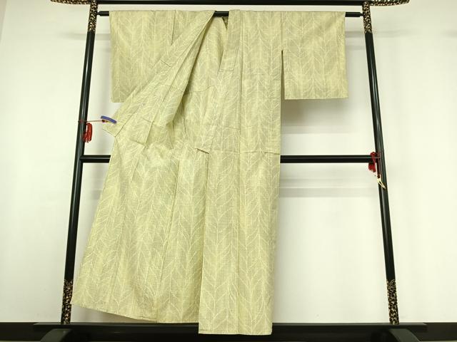 平和屋着物▽上質な紬 単衣 枝葉文 高島屋扱い 正絹 逸品 AABF6021jh