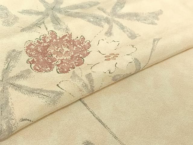 平和屋着物▽訪問着 単衣 草花文 正絹 逸品 AABF6026jh