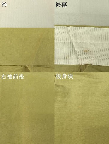平和屋着物▽上質な紬 単衣 色無地 若葉色 正絹 逸品 AABF6027jh