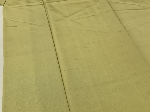 平和屋着物▽上質な紬 単衣 色無地 若葉色 正絹 逸品 AABF6027jh