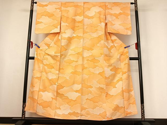 平和屋着物▽上質な小紋 単衣 雲取り文 暈し染め 正絹 逸品 AABF6037jh