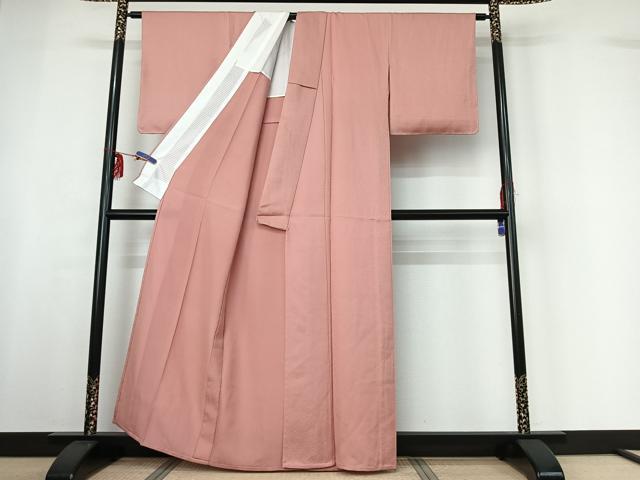 平和屋着物▽上質な色無地 単衣 珊瑚色 正絹 逸品 AABF6039jh