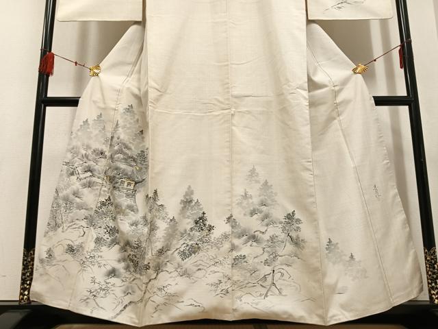 平和屋着物●本場大島紬 染め大島 訪問着 作家物 手描き 風景樹林文 金彩 正絹 逸品 AABF6041ph