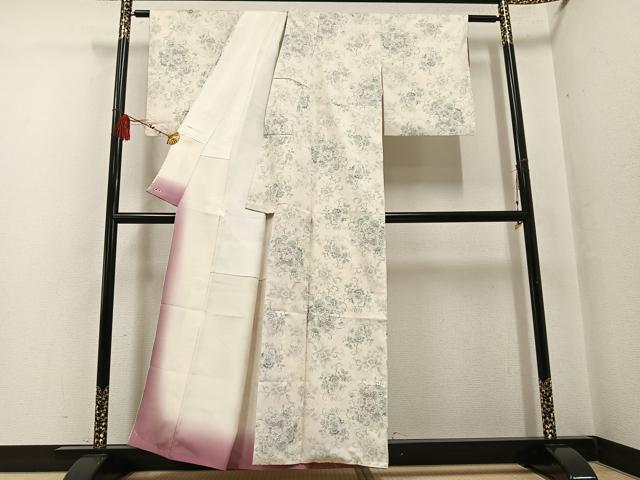 平和屋着物●本場大島紬 白大島 カタス7マルキ 花唐草文 三越扱い 正絹 逸品 AABF6051ph
