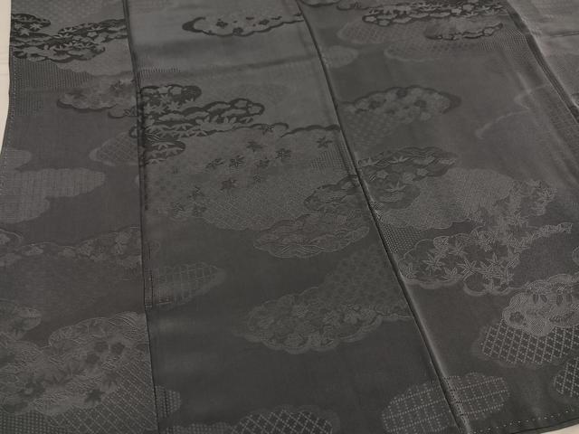平和屋着物●上質な色無地 松竹梅 煤色 雲重ね地紋 正絹 逸品 AABF6056ph