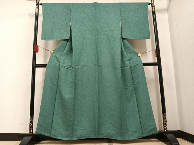 平和屋着物●上質な色無地 花地紋 老竹色 正絹 逸品 未使用 AABF6070ph