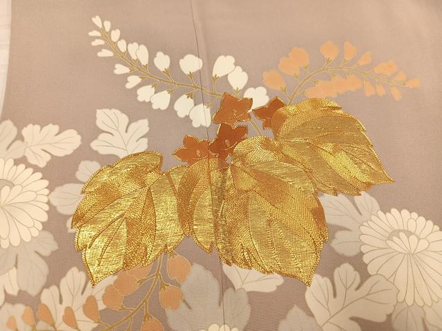 平和屋着物●豪華色留袖 駒刺繍 草花文 正絹 逸品 AABF6076ph