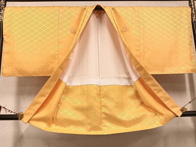 平和屋着物●男性 色紋付 羽織セット 萱草色 洗える着物 AABF6077ph