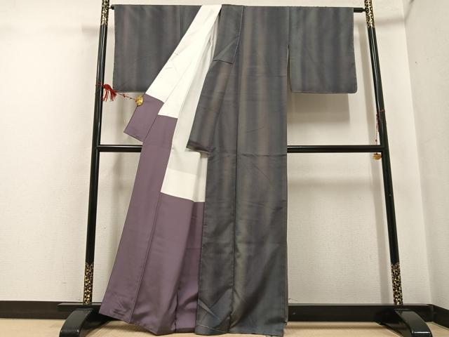 平和屋着物●上質な小紋 紬地 間道 暈し染め 正絹 逸品 未使用 AABF6097ph