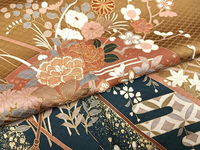 平和屋着物●訪問着 駒刺繍 地紙群れ鶴花蝶文 暈し染め 金彩 正絹 逸品 AABF6110ph