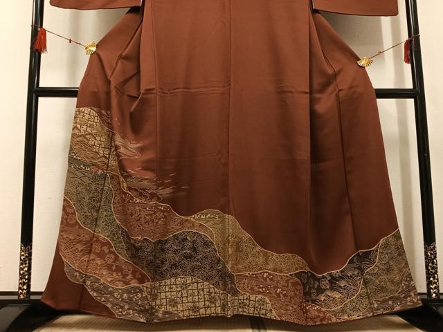 平和屋着物●訪問着 刺繍 花蝶文 金彩 正絹 逸品 AABF6111ph
