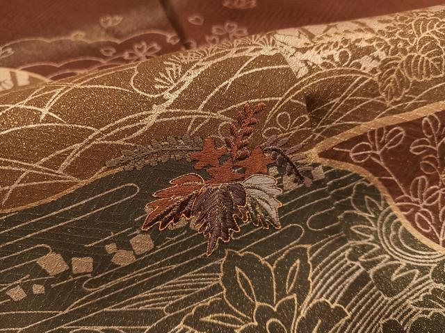 平和屋着物●訪問着 刺繍 花蝶文 金彩 正絹 逸品 AABF6111ph
