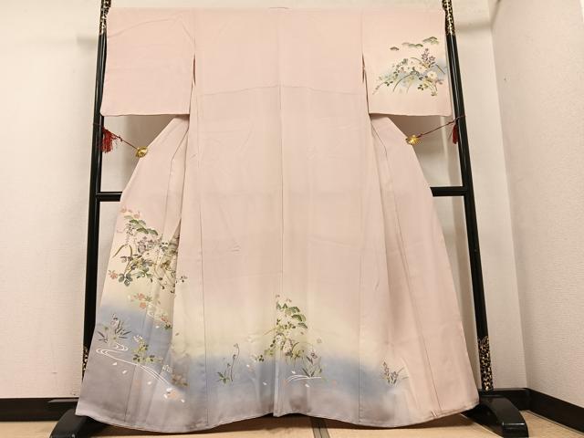 平和屋着物●訪問着 友禅 流水源氏香草花文 暈し染め さが美扱い 正絹 逸品 AABF6113ph