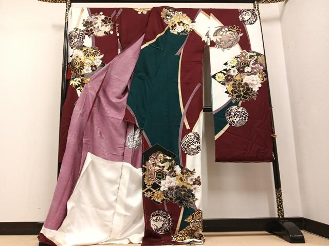 平和屋着物●豪華振袖 刺繍 飛鶴草花文 金彩 仮絵羽 逸品 未使用 AABF6117ph