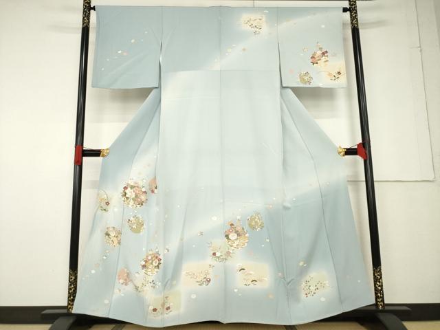 平和屋着物●訪問着 友禅 駒刺繍 花丸文 金彩 三越扱い 正絹 逸品 AABF6134ck