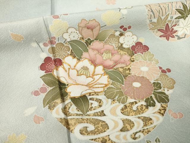 平和屋着物●訪問着 友禅 駒刺繍 花丸文 金彩 三越扱い 正絹 逸品 AABF6134ck