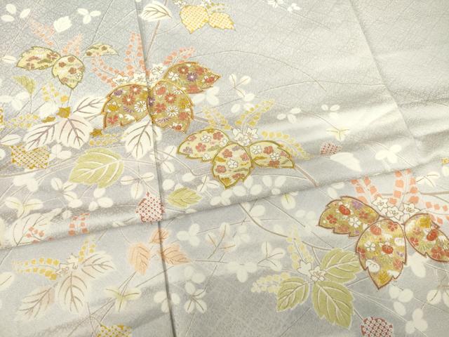 平和屋着物●訪問着 友禅 作家物 駒刺繍 桐 金彩 正絹 逸品 未使用 AABF6138ck