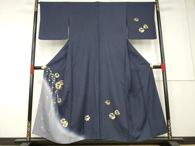 平和屋着物●訪問着 花丸文 リバーシブル 色無地 葡萄鼠色 金彩 やまと誂製 正絹 逸品 AABF6139ck