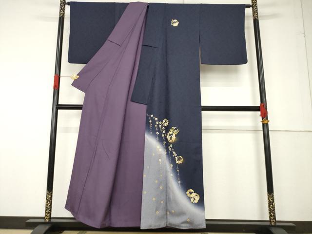 平和屋着物●訪問着 花丸文 リバーシブル 色無地 葡萄鼠色 金彩 やまと誂製 正絹 逸品 AABF6139ck
