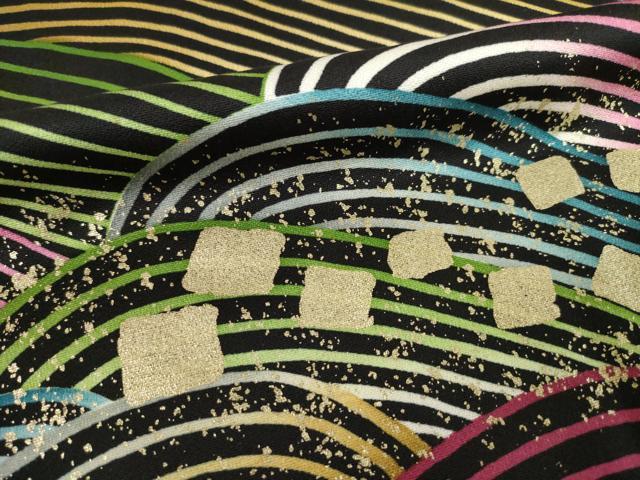平和屋着物●豪華振袖 立波花文 黒地 金彩 正絹 逸品 未使用 AABF6140ck