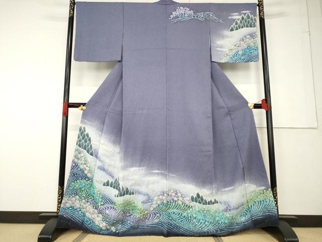 平和屋着物●訪問着 絞り 流水花文 暈し染め 銀通し地 正絹 逸品 未使用 AABF6153ck