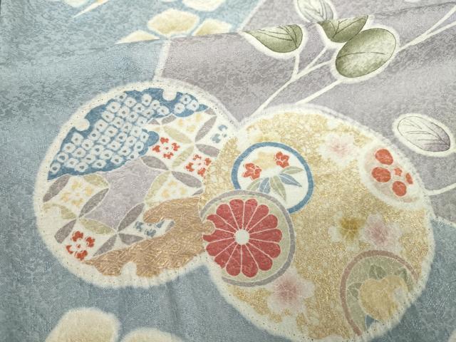 平和屋着物●訪問着 友禅 駒刺繍 絞り 雪輪花文 ロング丈 正絹 逸品 AABF6155ck