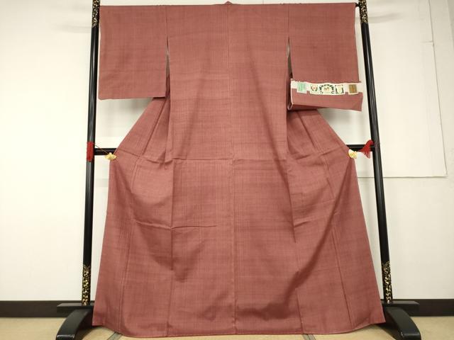 平和屋着物●結城紬 奥順 はたおり娘 蘇芳色 証紙付き 正絹 逸品 AABF6162ck