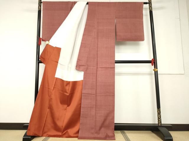 平和屋着物●結城紬 奥順 はたおり娘 蘇芳色 証紙付き 正絹 逸品 AABF6162ck