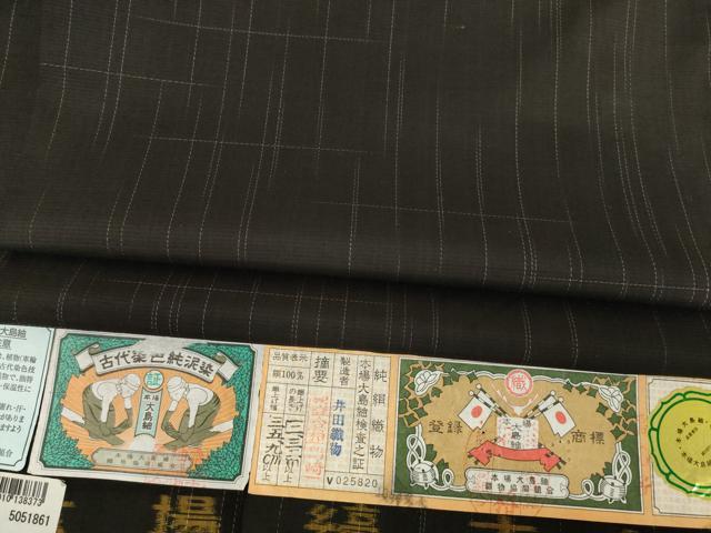 平和屋着物●本場縞大島紬 幾何学文様 井田織物謹製 証紙付き 正絹 逸品 未使用 AABF6164ck