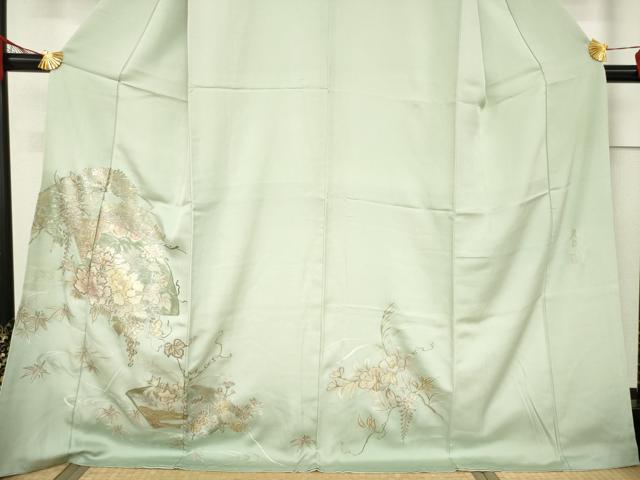 平和屋着物●金彩友禅 卓越技能者・名工・和田光正 訪問着 地紙花文 金彩 保証書付き ロング丈 正絹 逸品 未使用 AABF6166ck