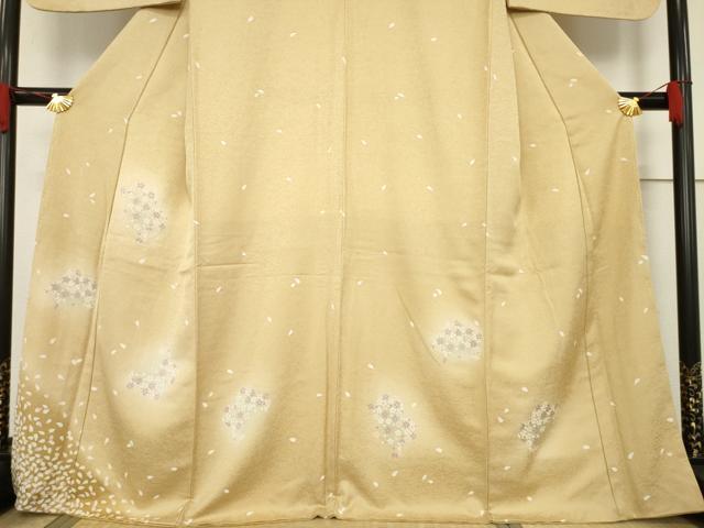 平和屋着物●訪問着 舞花文 暈し染め 金通し地 丹後ちりめん 反端付き 正絹 逸品 AABF6174ck