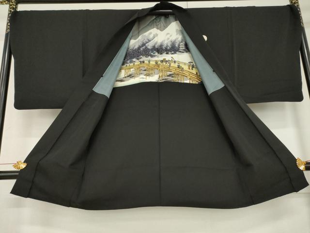 平和屋着物●男性 黒紋付・羽織セット 正絹 逸品 AABF6182ck