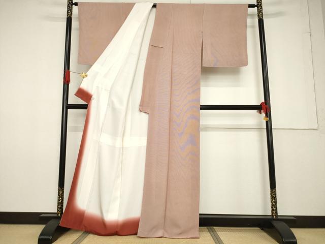 平和屋着物●伝統工芸士 関正三郎 江戸小紋 万筋 樺色×白色 正絹 逸品 未使用 AABF6187ck