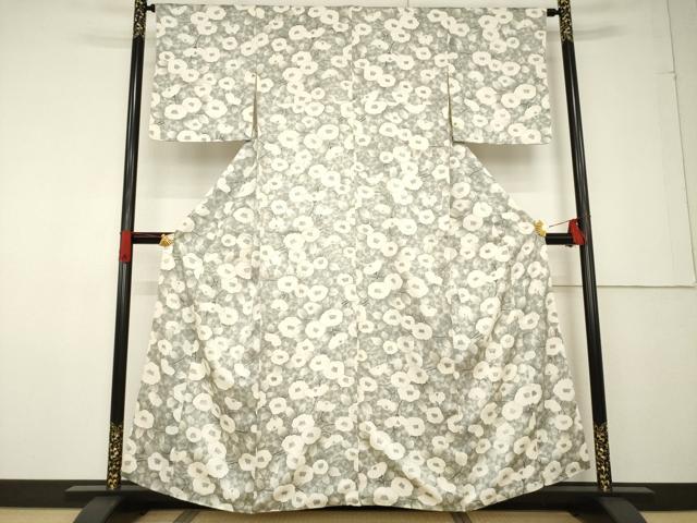 平和屋着物●上質な小紋 手描き 椿 正絹 逸品 AABF6189ck
