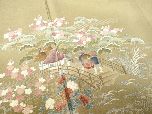 平和屋着物●訪問着 友禅 風景花文 正絹 逸品 AABF6195ck