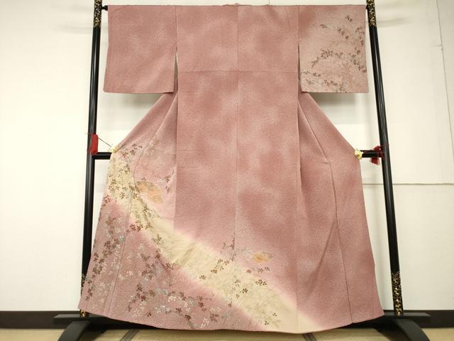 平和屋着物●訪問着 中国三大刺繍 スワトウ刺繍 汕頭刺繍 地紙重ね花文 暈し染め 金彩 正絹 逸品 AABF6200ck