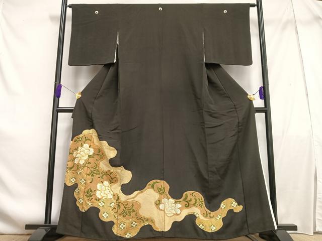 平和屋着物■豪華黒留袖 駒刺繍 花唐草文 金彩 正絹 逸品 AABF6206oa