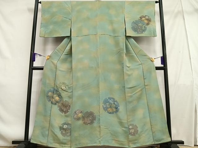 平和屋着物■訪問着 刺繍 草花丸文 暈し染め 金糸 正絹 逸品 AABF6210oa