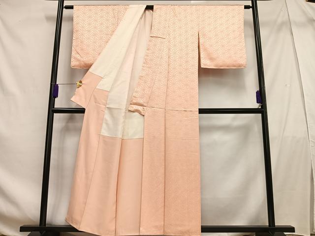 平和屋着物■上質な色無地 変わり麻の葉地紋 洗柿色 正絹 逸品 AABF6219oa