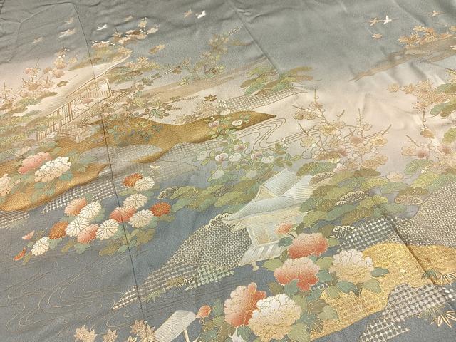 平和屋着物■豪華色留袖 風景花鳥文 暈し染め 金銀彩 正絹 逸品 AABF6241oa