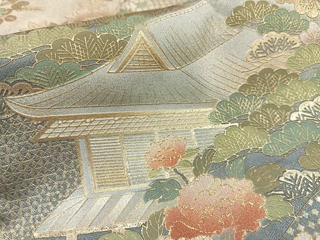 平和屋着物■豪華色留袖 風景花鳥文 暈し染め 金銀彩 正絹 逸品 AABF6241oa