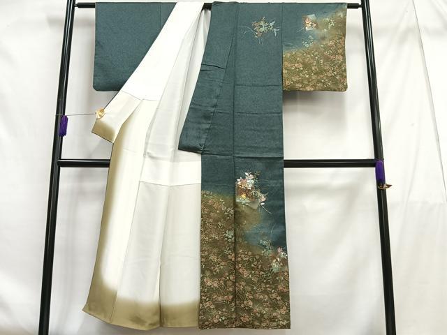 平和屋着物■訪問着 刺繍 色紙草花文 暈し染め 金糸 金彩 正絹 逸品 AABF6249oa