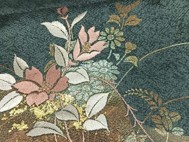 平和屋着物■訪問着 刺繍 色紙草花文 暈し染め 金糸 金彩 正絹 逸品 AABF6249oa