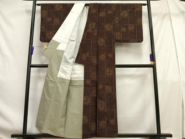 平和屋着物■上質な紬 雪輪草花文 正絹 逸品 AABF6256oa