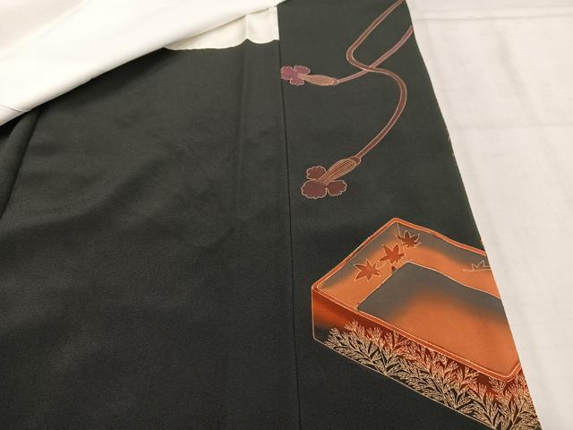 平和屋着物■豪華黒留袖 作家物 駒刺繍 文箱花鳥文 暈し染め 正絹 逸品 AABF6257oa