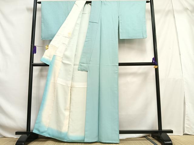平和屋着物■上質な色無地 幾何学地紋 秘色色 正絹 逸品 AABF6263oa